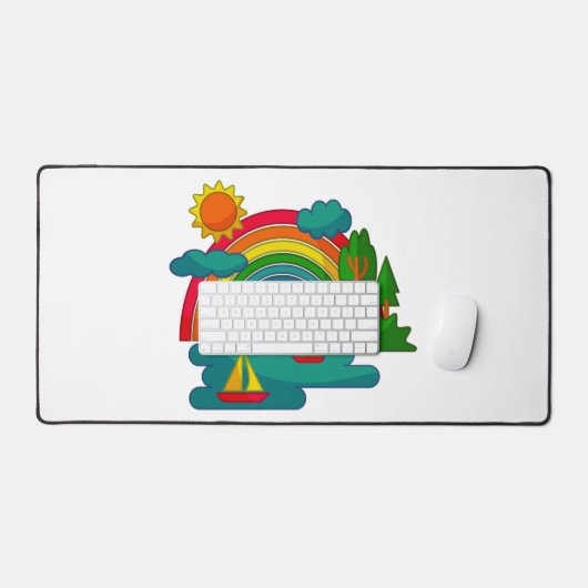 Bootslandschaft unter Sonnenwolken und Regenbogen Schreibtischunterlage (Tastatur & Maus)