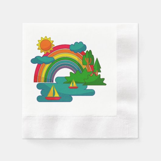 Bootslandschaft unter Sonnenwolken und Regenbogen Serviette (Vorderseite)