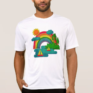 Bootslandschaft unter Sonnenwolken und Regenbogen T-Shirt