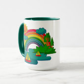 Bootslandschaft unter Sonnenwolken und Regenbogen Tasse (Vorderseite Links)