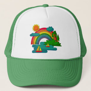 Bootslandschaft unter Sonnenwolken und Regenbogen Truckerkappe