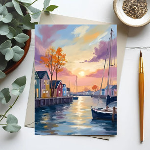 Bootsmarina Aquarellmalerei der Küstenbucht Postkarte