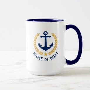Bootsname Nautical Anchor Gold Style Laurel Grosse Tasse
