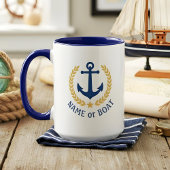 Bootsname Nautical Anchor Gold Style Laurel Grosse Tasse