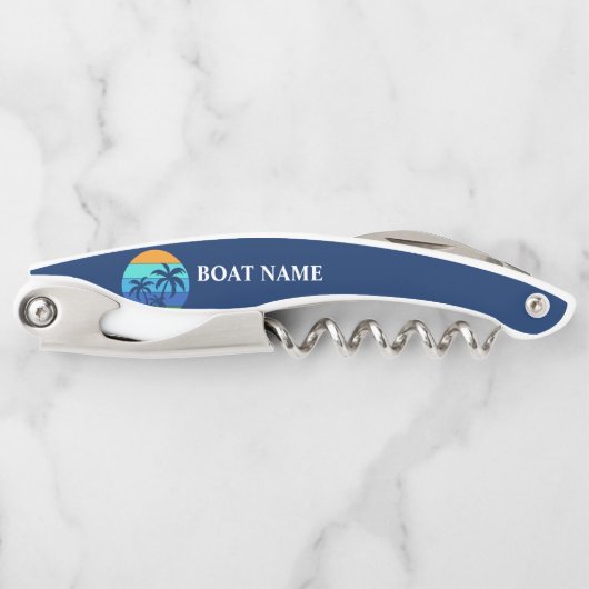 Bootsname Sun Palm Trees Blue Kellnermesser (Vorderseite)