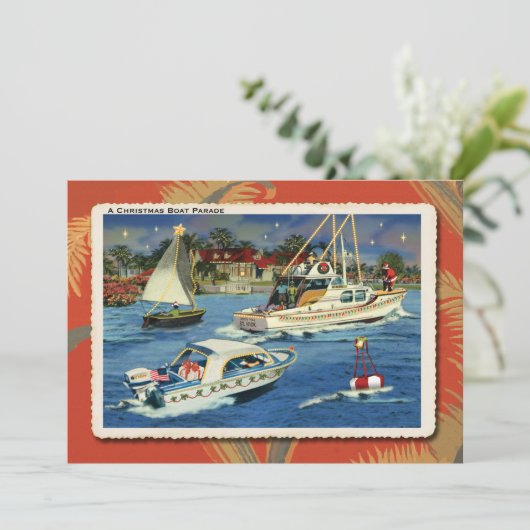 Bootsparade Retro Weihnachtsfeier Party Einladung (Stehend Vorderseite)