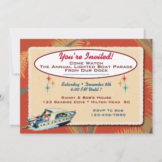 Bootsparade Retro Weihnachtsfeier Party Einladung (Rückseite)