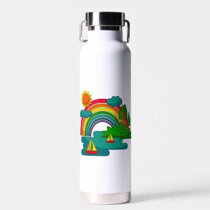 Bootsreiselandschaft unter Sonnenwolken und Regenb Trinkflasche