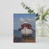 Bootsvormittagshaze am Strand Postkarte (Stehend Vorderseite)