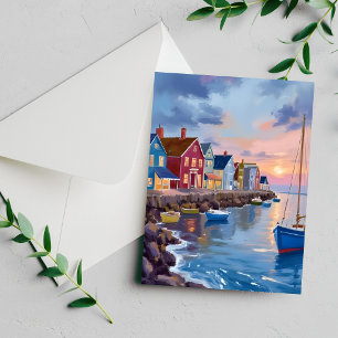 Boottag Küstenbucht Ozean Aquarell gemalte Karte