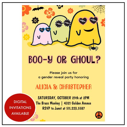 Booy oder Ghoul Groovy Ghost Halloween Gender Enth Einladung