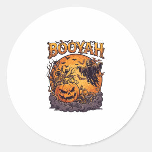 Booyah Halloween-Kürbis Sensenmann Orange Mond_1 Runder Aufkleber