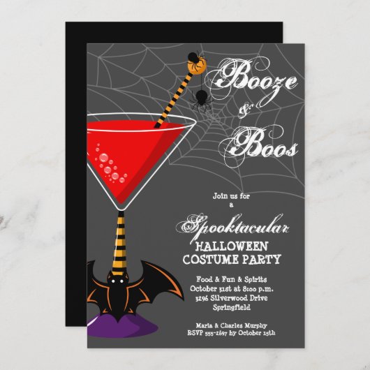 Booze and Boos Martini Budget Halloween Einladung (Vorne/Hinten)