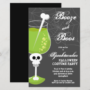 Booze and Boos Skull Budget Halloween Einladungen