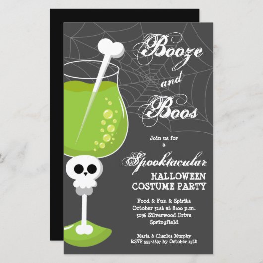Booze and Boos Skull Budget Halloween Einladungen (Vorne/Hinten)