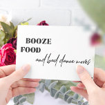 Booze Essen schlechten Tanz bewegt lustige Hochzei Einladung<br><div class="desc">Einfache lässige Hochzeitseinladung mit einer lustigen "Booze Food and Bad Dance Moves" modernen Zitat-Drehbuch.</div>