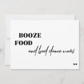 Booze Essen schlechten Tanz bewegt lustige Hochzei Einladung (Vorderseite)