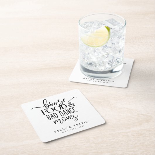 Booze Food and Bad Dance Moves Wedding Rechteckiger Pappuntersetzer (Vor Ort)