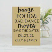 Booze Food and Bad Dance Moves Wedding Rett The Da Einladung (Stehend Vorderseite)
