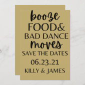 Booze Food and Bad Dance Moves Wedding Rett The Da Einladung (Vorne/Hinten)