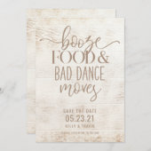 Booze Food and Bad Dance Moves Wedding Save The Date (Vorne/Hinten)
