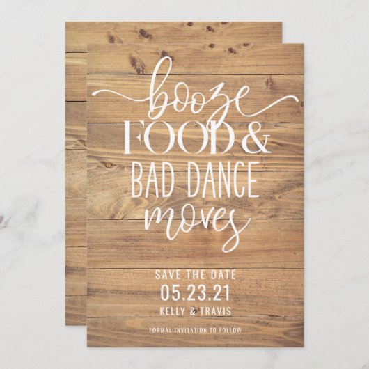 Booze Food and Bad Dance Moves Wedding Save The Date (Vorne/Hinten)