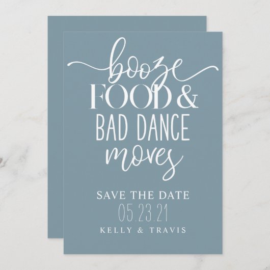 Booze Food and Bad Dance Moves Wedding Save The Date (Vorne/Hinten)