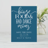 Booze Food and Bad Dance Moves Wedding Save The Date (Stehend Vorderseite)