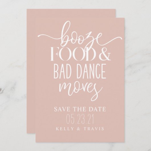 Booze Food and Bad Dance Moves Wedding Save The Date (Vorne/Hinten)