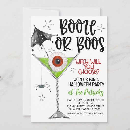 Booze oder Boos-Halloween-Party Einladung (Vorderseite)