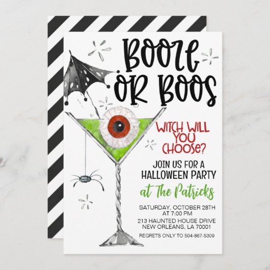 Booze oder Boos-Halloween-Party Einladung (Vorne/Hinten)