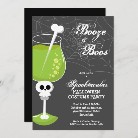 Booze und Boos Halloween Cocktail Einladung (Vorne/Hinten)