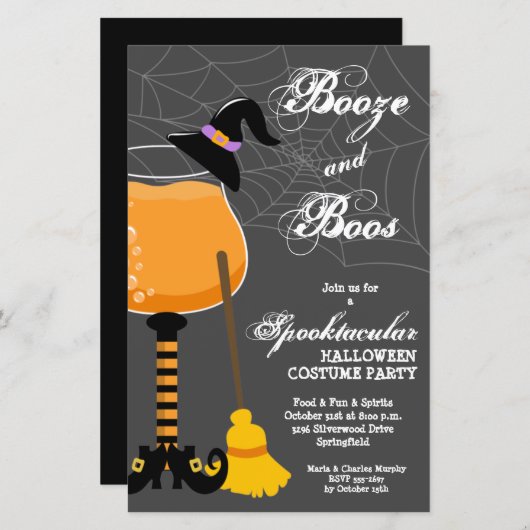 Booze und Boos Witzen Haushalt Halloween Einladung (Vorne/Hinten)