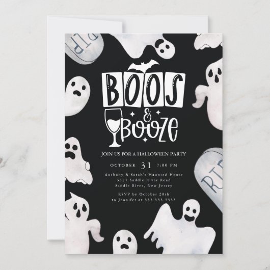 Boozy Ghost Halloween-Party Einladung (Vorderseite)