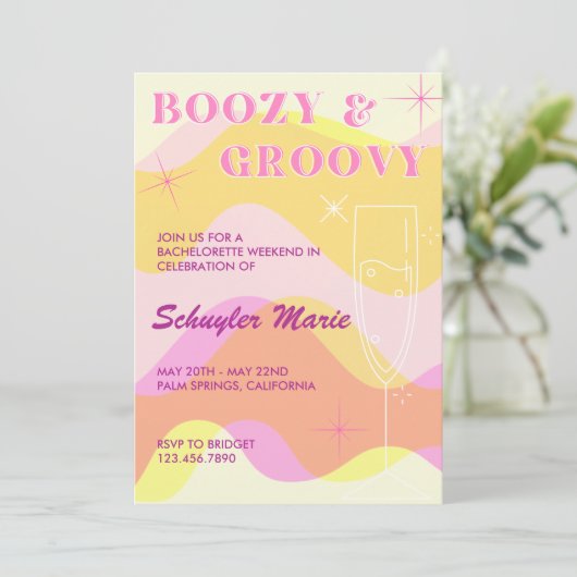 Boozy & Groovy Junggeselinnen-Abschied Einladung (Stehend Vorderseite)