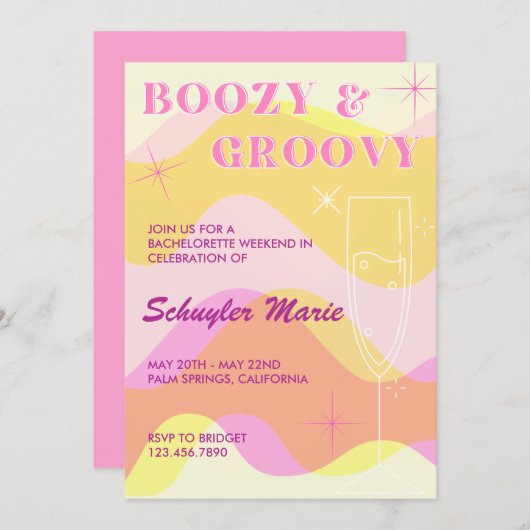 Boozy & Groovy Junggeselinnen-Abschied Einladung (Vorne/Hinten)