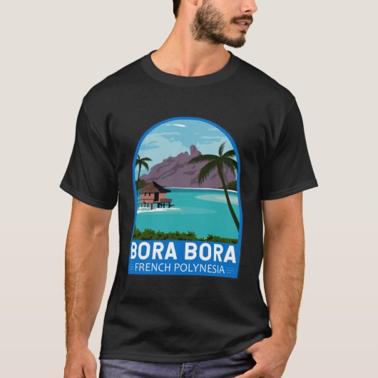 Bora Bora Französisch Polynesien Reisen Retro Embl T-Shirt (Vorderseite)