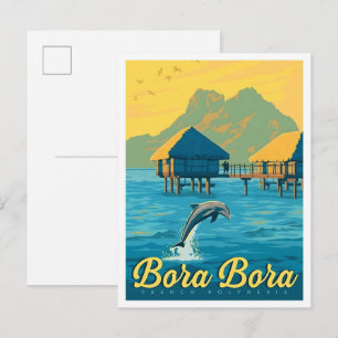 Bora-Bora Französisch-Polynesien Vintage-Reise Postkarte