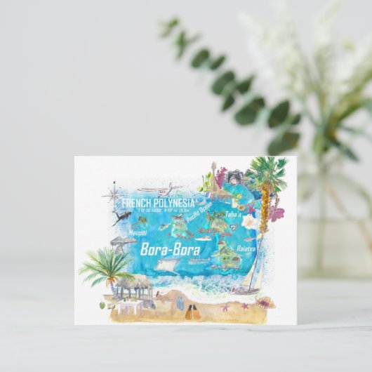 Bora Bora Inseln Französisch Polynesien Reiseplan Postkarte (Stehend Vorderseite)