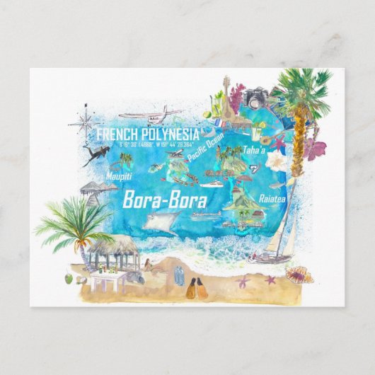 Bora Bora Inseln Französisch Polynesien Reiseplan Postkarte (Vorderseite)