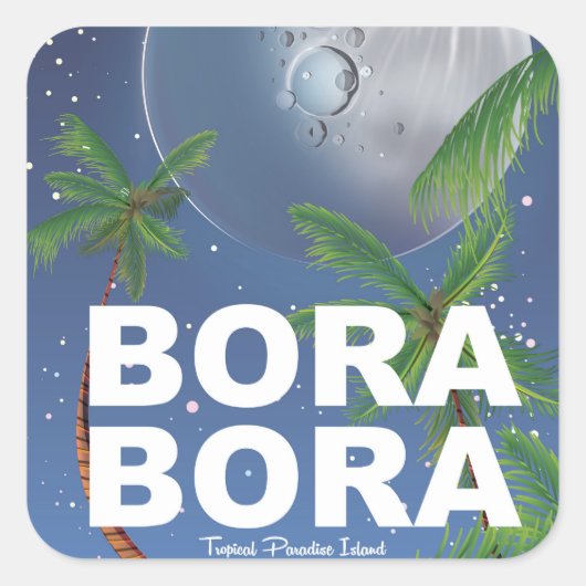 Bora Bora Moon Travel Poster Quadratischer Aufkleber (Vorderseite)