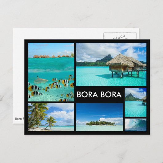 Bora Bora Multiple Bilder Leimbild Black Postcard Postkarte (Vorne/Hinten)