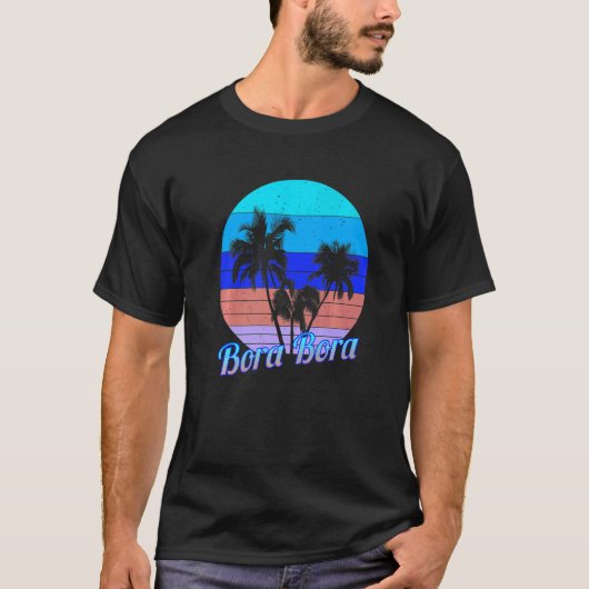 Bora Bora Retro Tropischer Palmen Urlaub T-Shirt (Vorderseite)