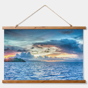 Bora Bora schöner Sonnenuntergang Wandteppich Mit Holzrahmen
