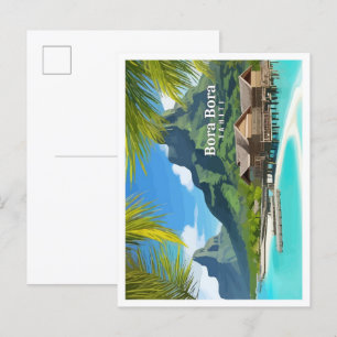 Bora Bora Tahiti Vintage-Kunst-Reiseillustration Postkarte