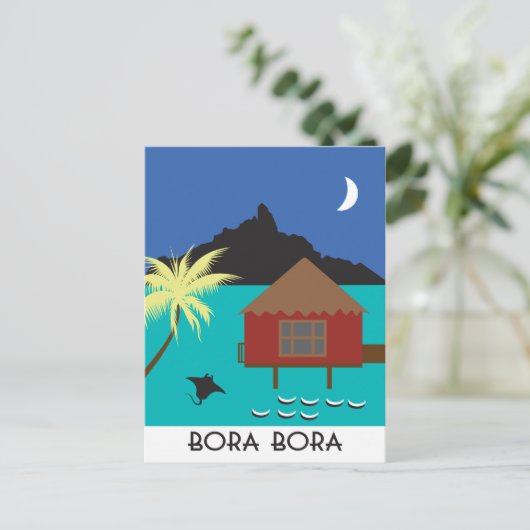 Bora Bora Vintage Postkarte (Stehend Vorderseite)