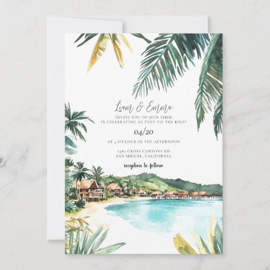 Bora Bora Watercolor Wedding Einladung (Vorderseite)