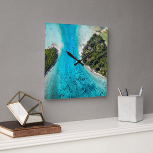Bora Bora - Weg zum Ozean Quadratische Wanduhr