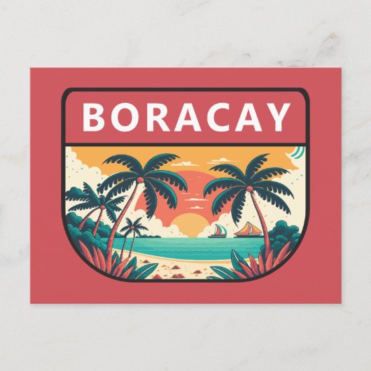 Boracay Philippines Retro Emblem Postkarte (Vorderseite)
