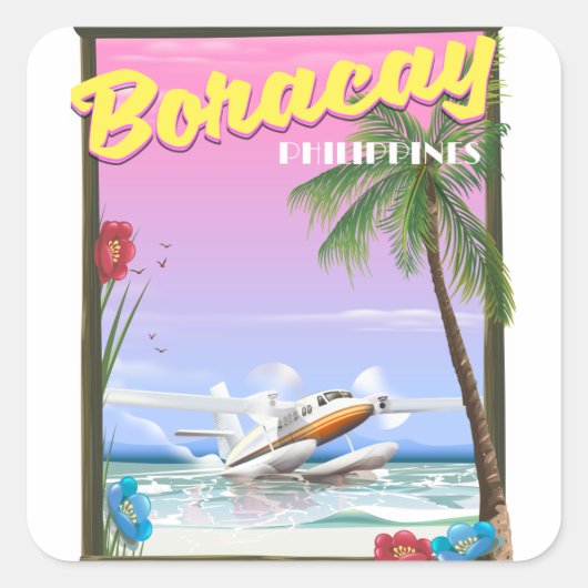 Boracay Philippines Strandposter Quadratischer Aufkleber (Vorderseite)